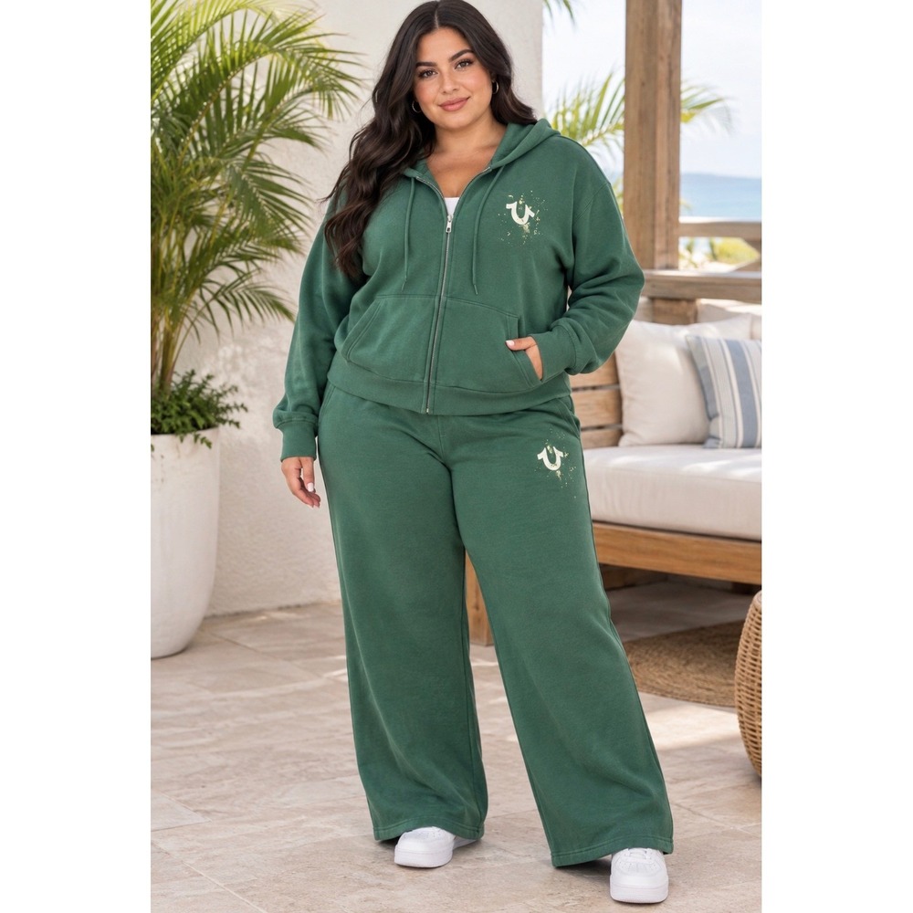 True Religion Womens Deep Sea Splatter Foil Hoodie & Straight Leg Pant Set XXXL